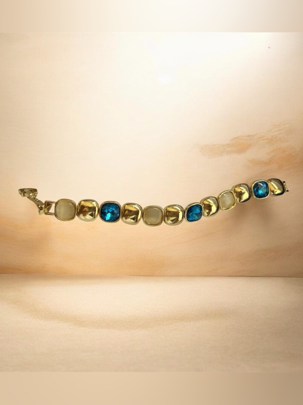 Adina Eden Gold Bracelet with Blue and Cream Accents